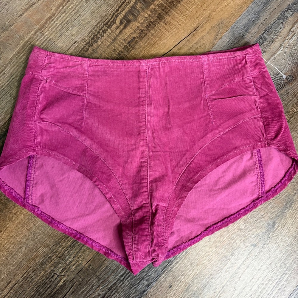 Free People We The Free Keep it Brief Shorts Med Magenta Corduroy High Waist
